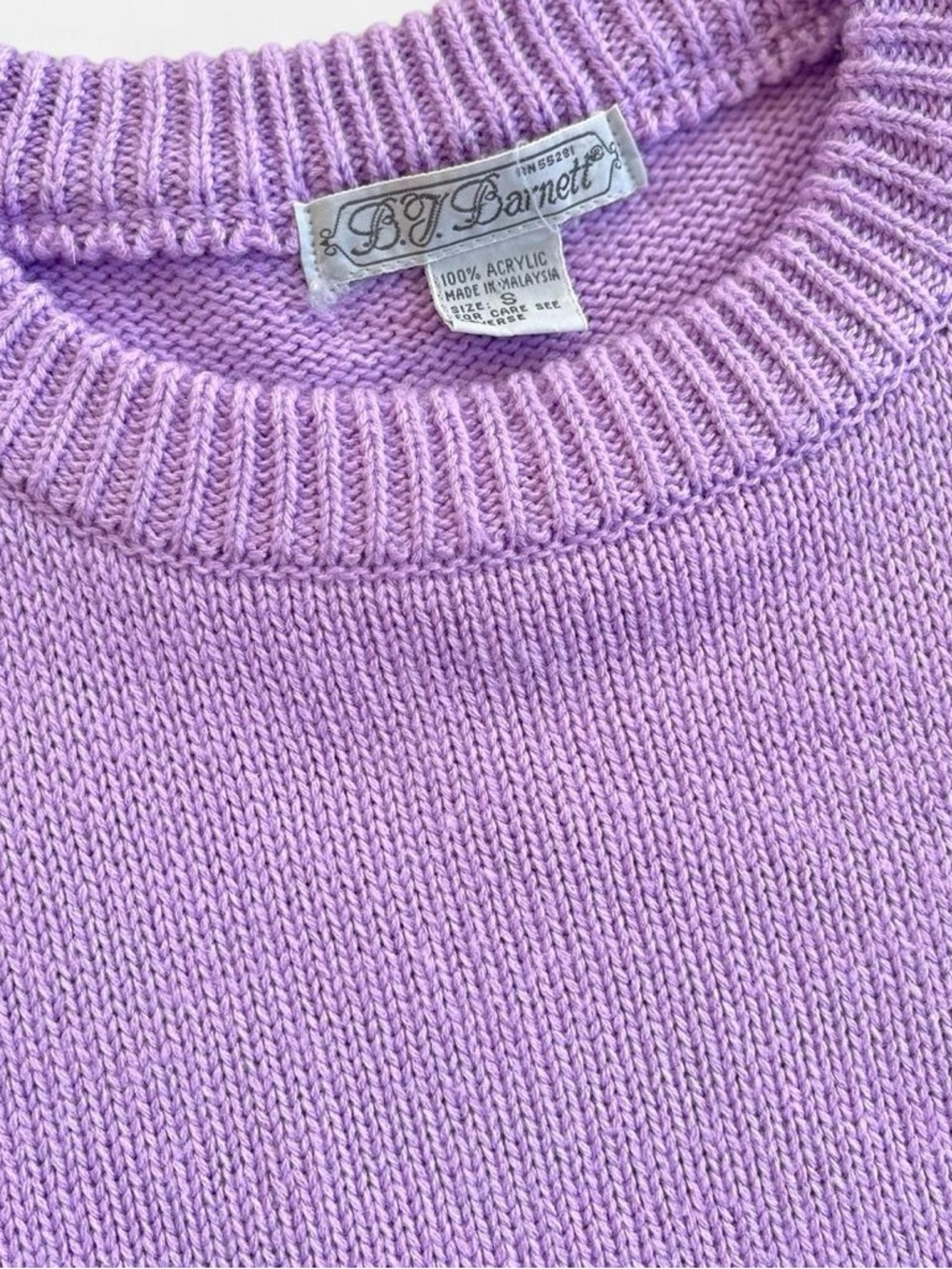 Vintage BJ Barnett Pastel Purple Lavender Knit Crewneck Sweater with Pocket - Picture 3 of 7
